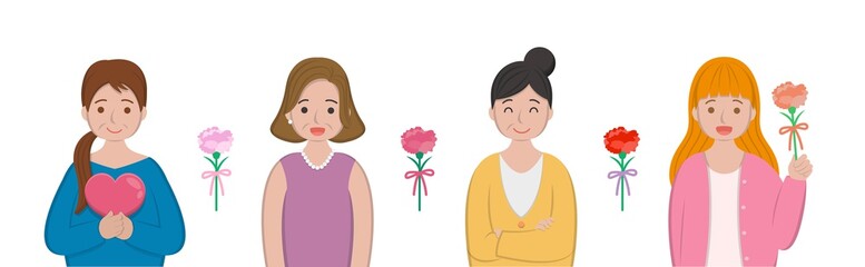 The combination of mother and carnation flowers to celebrate Mother's Day
