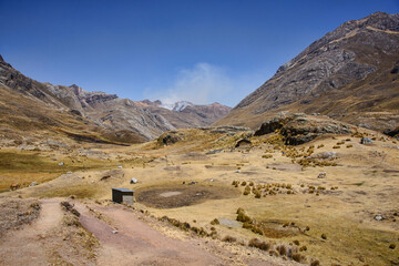 Beautiful sceneries along the Guñoc hot springs at Viconga on the Cordillera Huayhuash circuit, Ancash, Peru