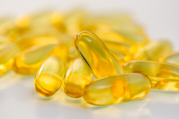 Fish oil capsules with omega 3 and vitamin D Cod liver oil omega 3 gel capsules, healthy diet...