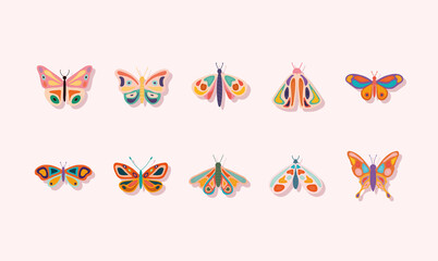 bundle of hand drawn butterflies