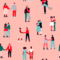 Tiny people in love seamless pattern cartoon