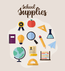 school supplements poster over a beige background