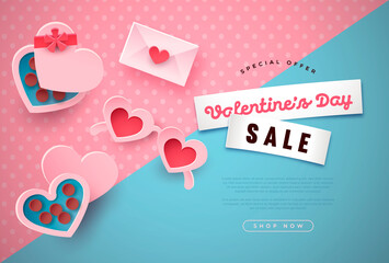 Valentine's Day pink 3D paper cut sale template