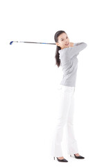 Oriental fashion female with a golf club