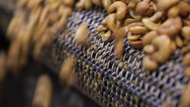 Anacardos cashew nuts peeled full close up from the top