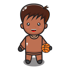 cute basketball player male mascot character holding basketball, cute basketball player character vector eps 10 on white background