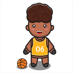 cute basketball player male mascot character, cute basketball player character vector eps 10 on white background