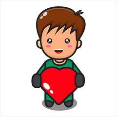 cute boy mascot holding love, cartoon male character vector eps 10 on white background