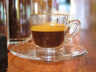 Civet coffee glass on table in the café