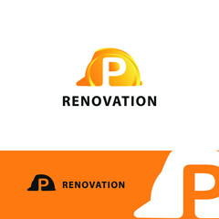 P Initial Letter and Hard Hat Protection Helmet. Safety Logo concept. Construction and Contractor building logo design