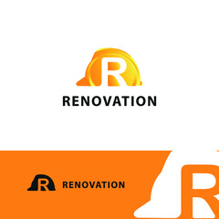 R Initial Letter and Hard Hat Protection Helmet. Safety Logo concept. Construction and Contractor building logo design