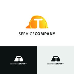 T Initial Letter and Hard Hat Protection Helmet. Safety Logo concept. Construction and Contractor building logo design