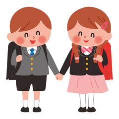 小学生　入学　イラスト　仲良し