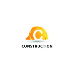 C Initial Letter and Hard Hat Protection Helmet. Safety Logo concept. Construction and Contractor building logo design