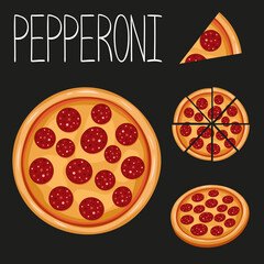 Pepperoni set. Vector illustration pizza collection
