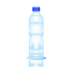 Realistic Mineral Water Bottle With Blue Cap. Bottle Mockup. Vector Illustration.