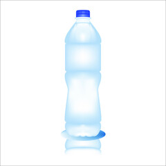 Realistic Mineral Water Bottle With Blue Cap. Bottle Mockup. Vector Illustration.