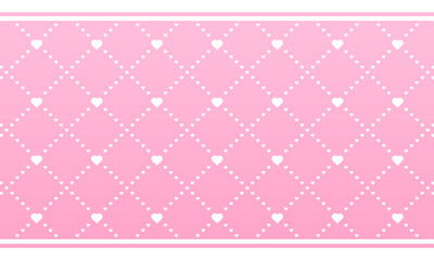 Cute pink heart pattern, vector pattern swatch, horizontal layout