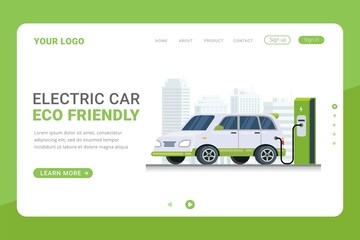 Landing page template electric car charging technology design concept vector illustration