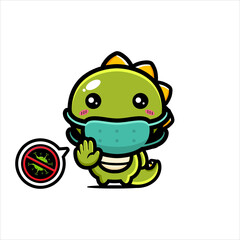 vector design of cute dinosaurs wearing masks against viruses