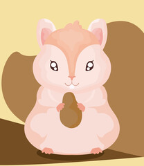 cute hamster with nut domestic animal cartoon pet