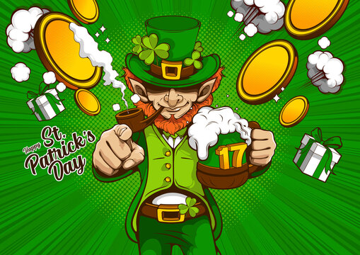 St. patrick's day invitation card. character design for banner or webside, illustration celebration party poster design on green background.