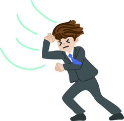 強い風に耐えるスーツの女性のイラスト