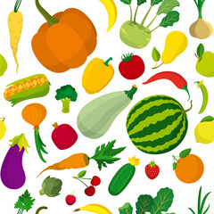 Food pattern / Seamless background with fruit, vegetables, berries