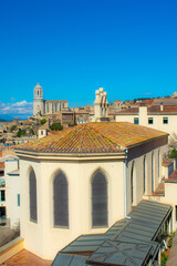 view on the church of the medieval city of Girona, Catalonia, Spain