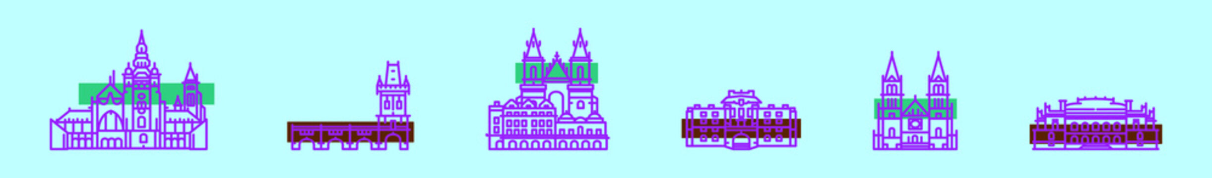 set of prague landmark cartoon icon design template with various models. vector illustration isolated on blue background