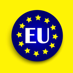 Blue euro union button on a yellow background. The emblem of the European Union. EU symbol. Stock image. EPS 10.