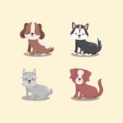 pet set icons, different dogs puppies sitting animals