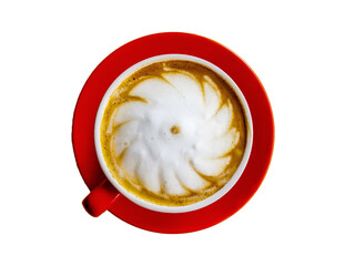 Fresh coffee cappuccino red cup on white background