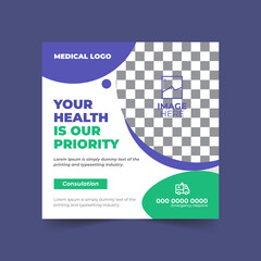 Medical Social Media Post Template, Editable Healthcare Social Media Banner Template