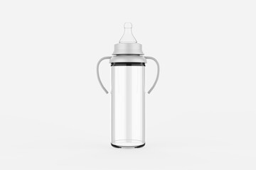 Baby milk bottle. Nutrition plastic container for a newborn for dairy product. Isolated on a white background. 3d illustration