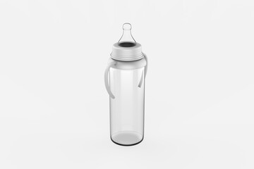 Baby milk bottle. Nutrition plastic container for a newborn for dairy product. Isolated on a white background. 3d illustration