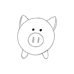 piggy bank vector icon, sticker. sketch hand drawn doodle style. monochrome minimalism. pig, money, coins, finance, savings.