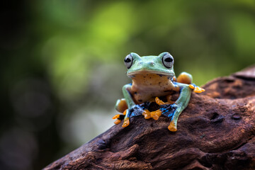 Black-webbed tree frog on a tree trunk