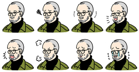 中年男性　表情アイコン集　カラー　vol.1
