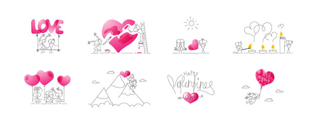 A collection of quality Valentines. Bundle of vector cute miniatures. Set of festive emojis.