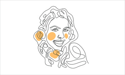 Continuous line surreal face of woman on the phone 
