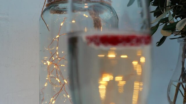 Champagne and light decor at a special event