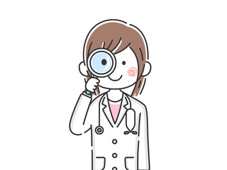 虫眼鏡で見る日本人女医のイラスト