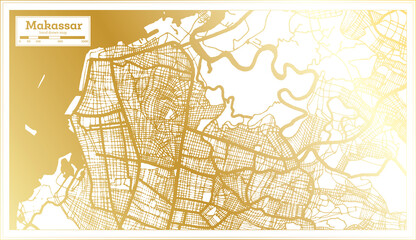 Makassar Indonesia City Map in Retro Style in Golden Color. Outline Map.