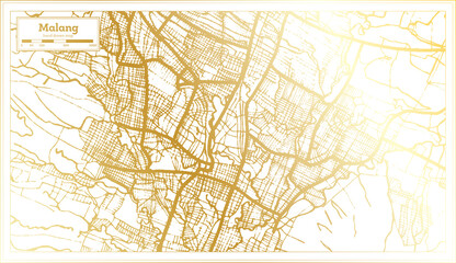 Malang Indonesia City Map in Retro Style in Golden Color. Outline Map.