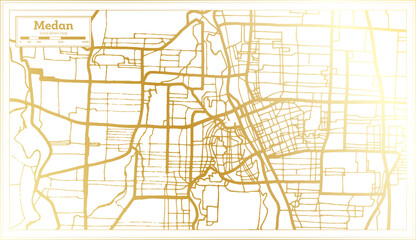 Medan Indonesia City Map in Retro Style in Golden Color. Outline Map.