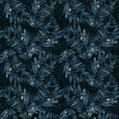 fern branch, indigo blue watercolor hand drawing, seamless pattern - 408929274