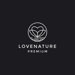 Love nature creative logo design template. Simple green leaf and heart shape symbol.