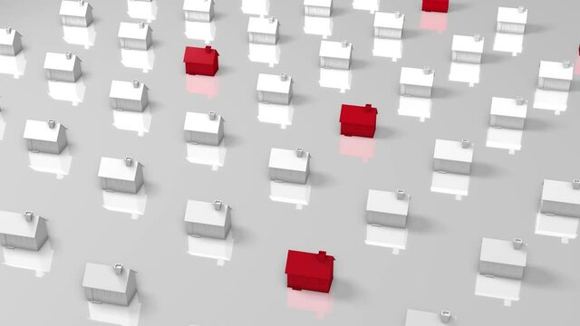 Property prices in the red residential housing market decline 3D animation