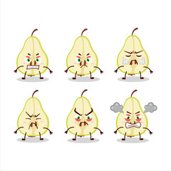 Slash of green pear cartoon character with various angry expressions